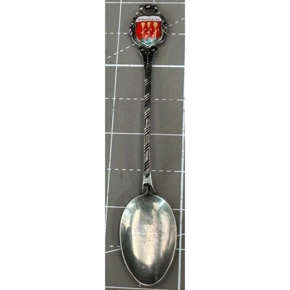 Vintage German Souvenir Collector Spoon 800 Silver Dinkelsbühl Enamel Accents
